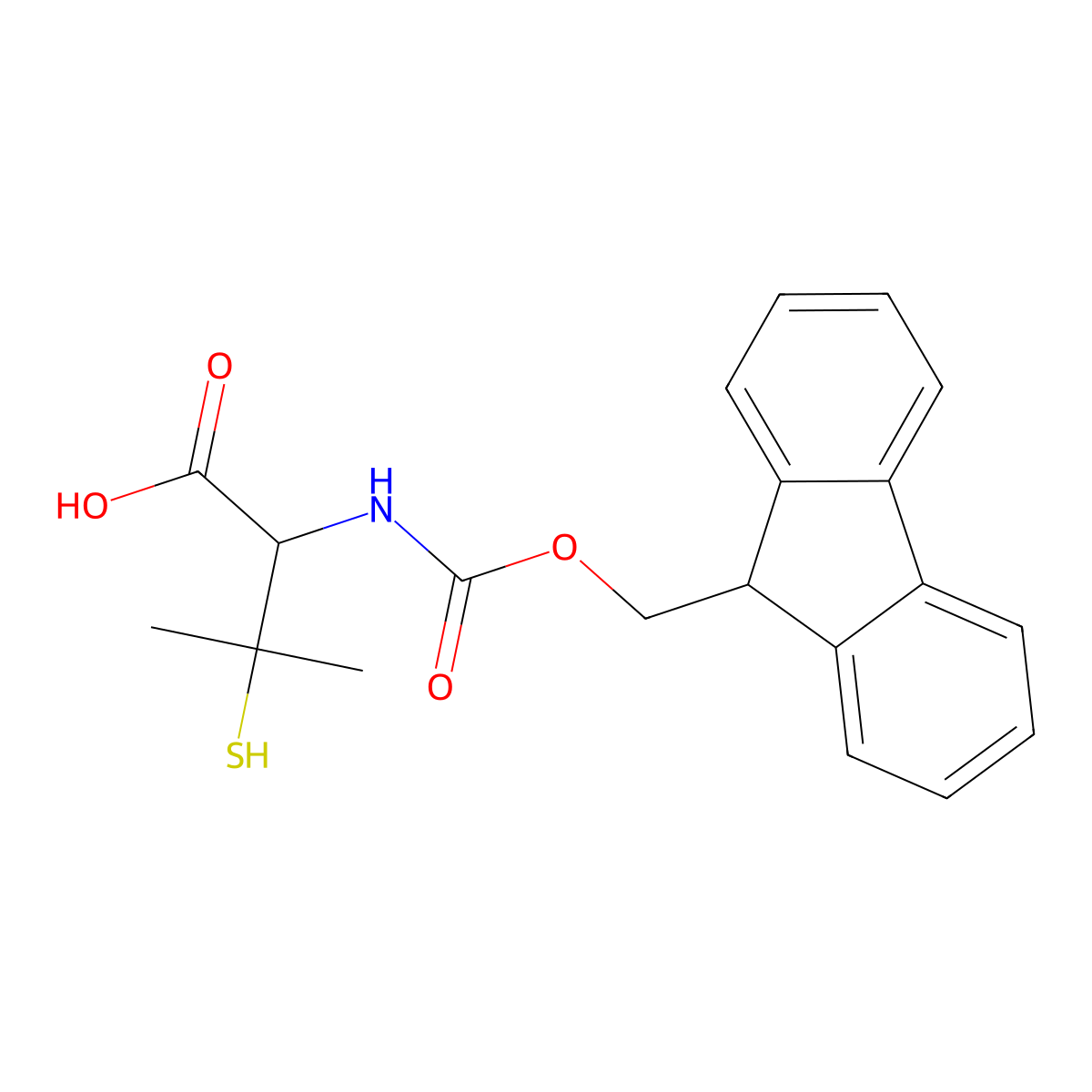 (R)-2-((((9H-Fluoren-9-yl)methoxy)carbonyl)amino)-3-mercapto-3-methylbutanoic acid molecular structure, CAS 1403693-21-9