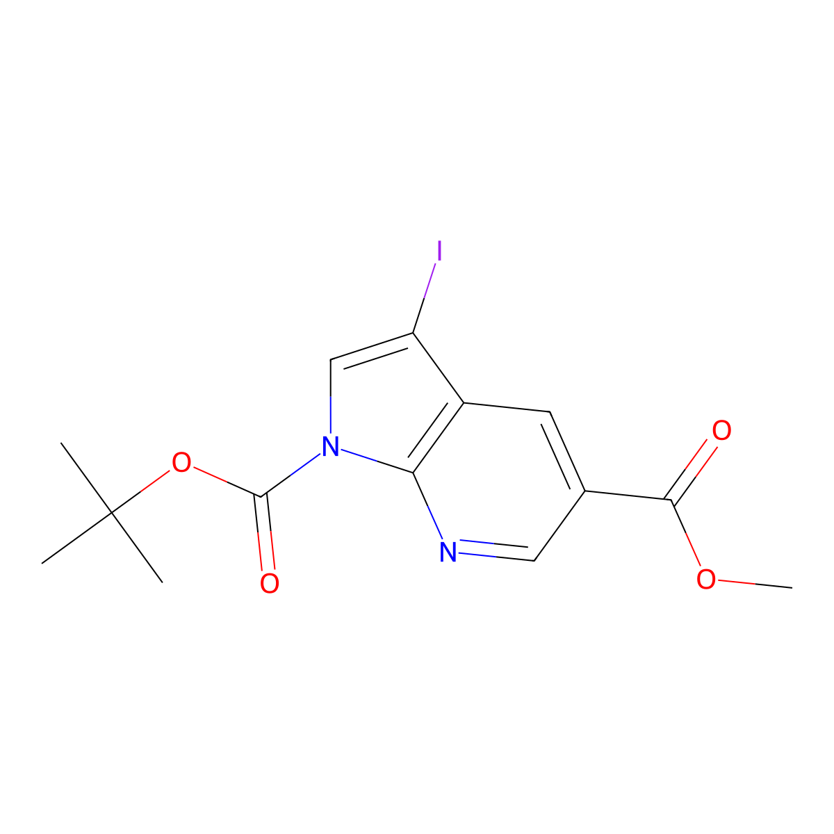 1-tert-Butyl 5-methyl 3-iodo-1H-pyrrolo[2,3-b]pyridine-1,5-dicarboxylate molecular structure, CAS 1403746-51-9