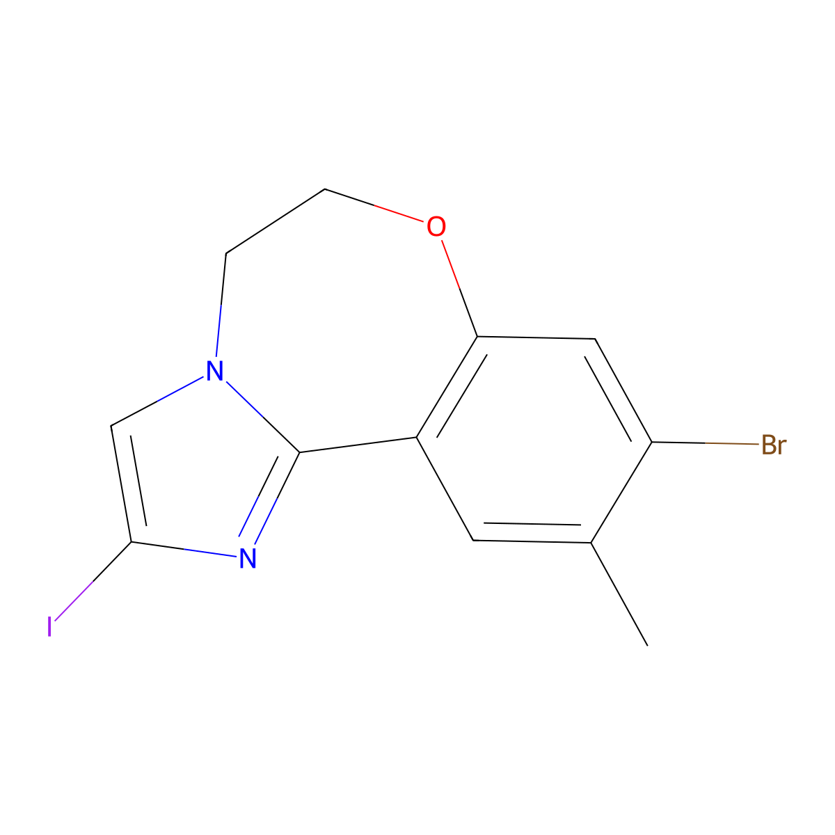 9-Bromo-2-iodo-10-methyl-5,6-dihydrobenzo[F]imidazo[1,2-D][1,4]oxazepine molecular structure, CAS 1403766-75-5