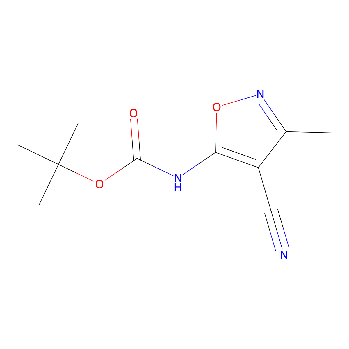 tert-butyl N-(4-cyano-3-methyl-1,2-oxazol-5-yl)carbamate molecular structure, CAS 1403780-91-5