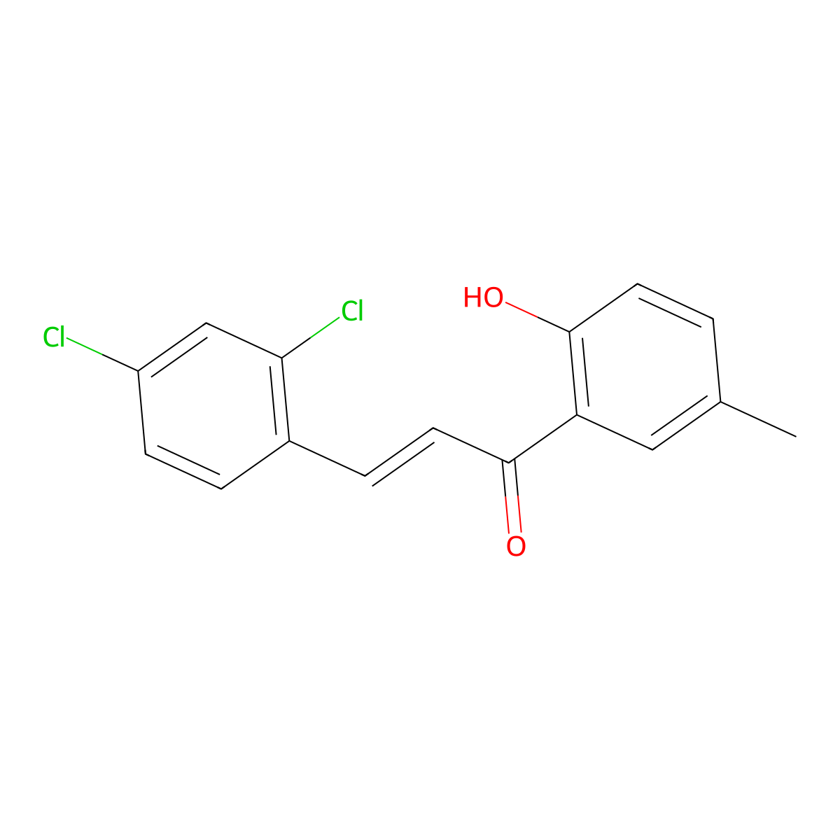 (2E)-3-(2,4-dichlorophenyl)-1-(2-hydroxy-5-methylphenyl)prop-2-en-1-one molecular structure, CAS 1403817-21-9