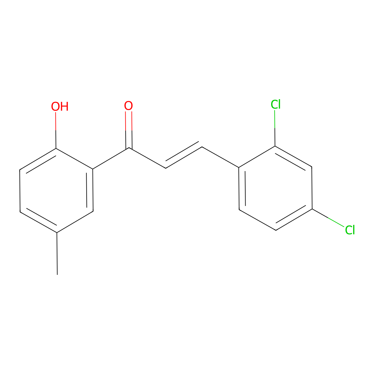 (2E)-3-(2,4-dichlorophenyl)-1-(2-hydroxy-5-methylphenyl)prop-2-en-1-one molecular structure, CAS 1403817-21-9