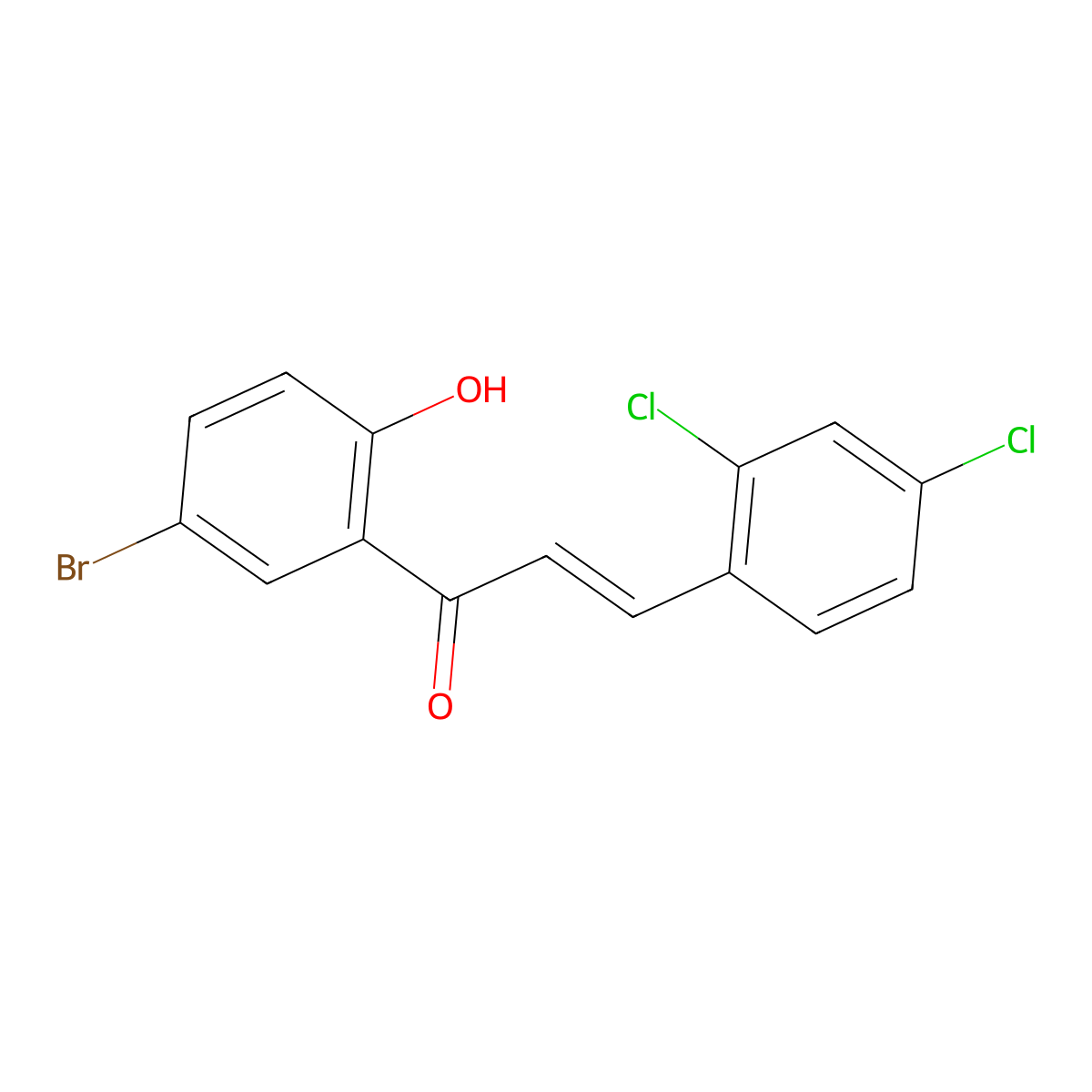 (E)-1-(5-bromo-2-hydroxyphenyl)-3-(2,4-dichlorophenyl)prop-2-en-1-one molecular structure, CAS 1403817-25-3