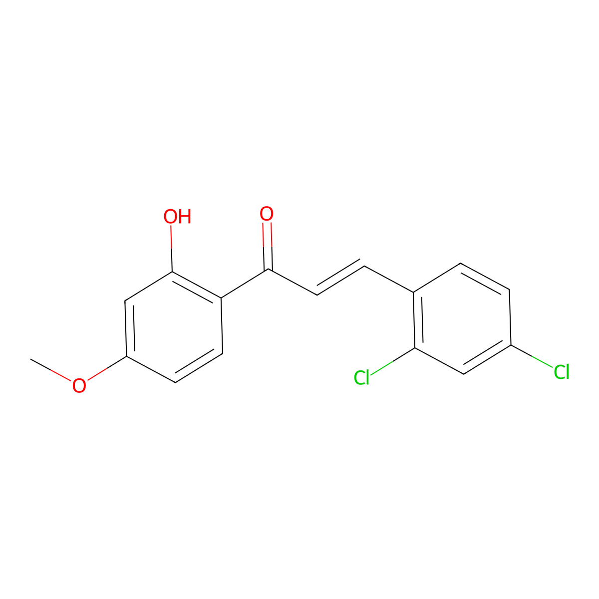 (2E)-3-(2,4-dichlorophenyl)-1-(2-hydroxy-4-methoxyphenyl)prop-2-en-1-one molecular structure, CAS 1403817-27-5