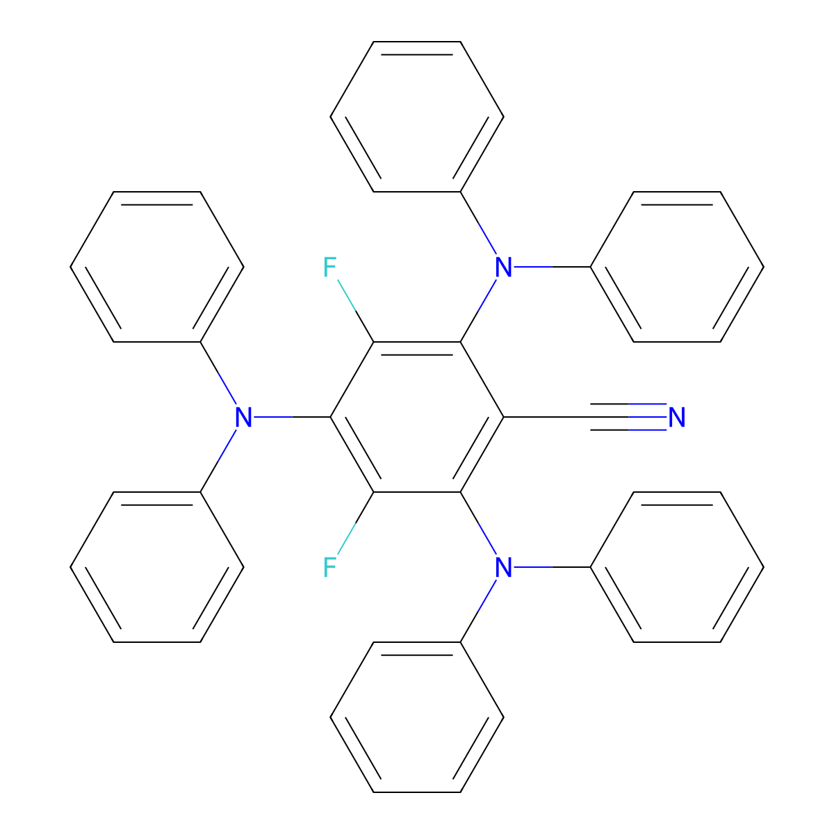 2,4,6-Tris(diphenylamino)-3,5-difluorobenzonitrile , 3DPA2FBN molecular structure, CAS 1403850-00-9