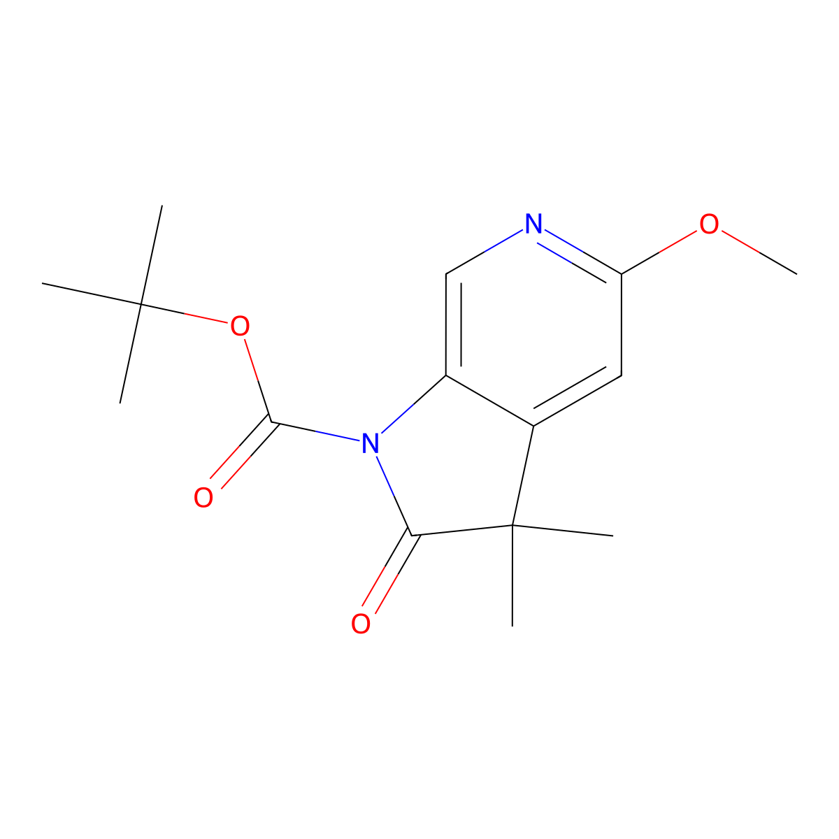 5-Methoxy-3,3-dimethyl-2-oxo-2,3-dihydro-pyrrolo[2,3-c]pyridine-1-carboxylic acid tert-butyl ester molecular structure, CAS 1403899-62-6