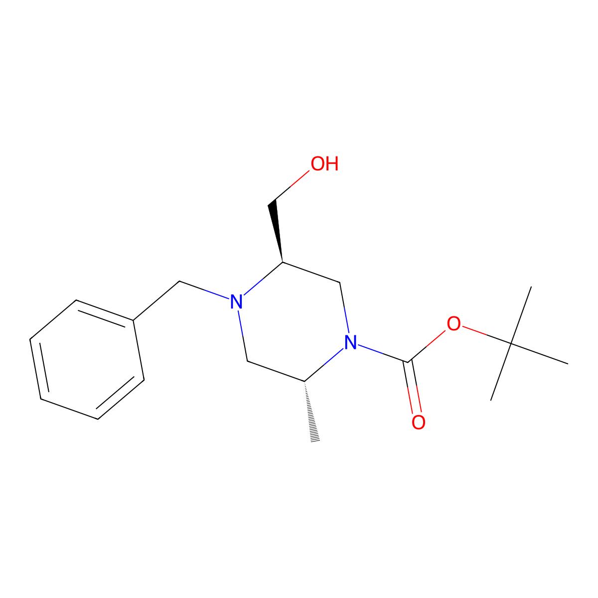 tert-butyl (2R,5R)-4-benzyl-5-(hydroxymethyl)-2-methylpiperazine-1-carboxylate molecular structure, CAS 1403901-32-5