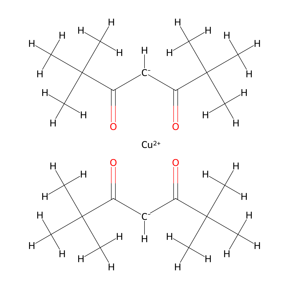 Copper(II)bis(2,2,6,6-tetramethyl-3,5-heptanedionate) , Cu(TMHD)2 molecular structure, CAS 14040-05-2