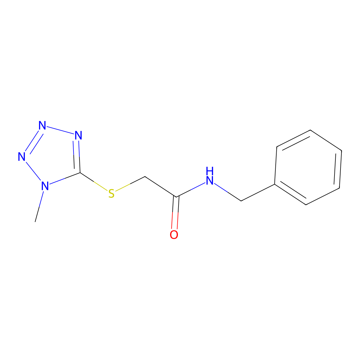 N-benzyl-2-(1-methyltetrazol-5-yl)sulfanylacetamide molecular structure, CAS 140406-24-2
