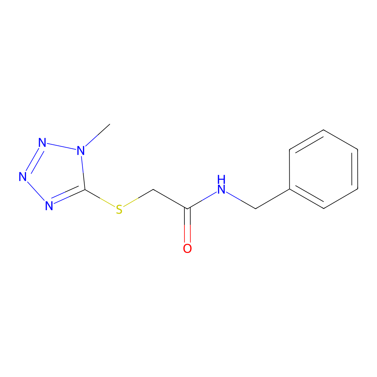 N-benzyl-2-(1-methyltetrazol-5-yl)sulfanylacetamide molecular structure, CAS 140406-24-2