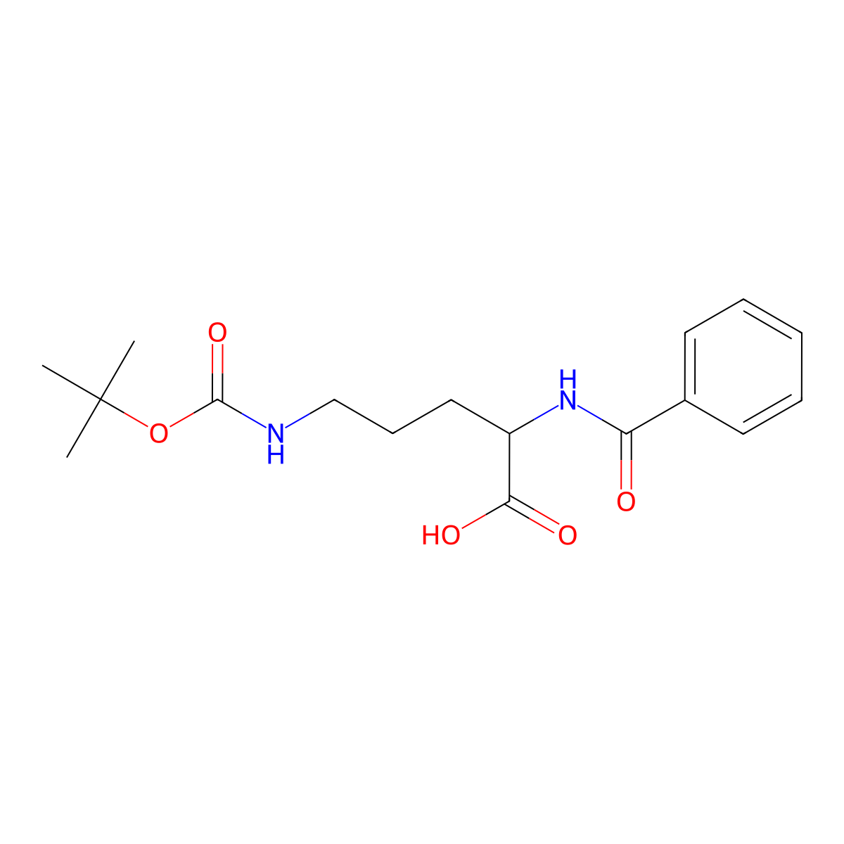 (R)-2-Benzamido-5-((tert-butoxycarbonyl)amino)pentanoic acid molecular structure, CAS 1404060-28-1