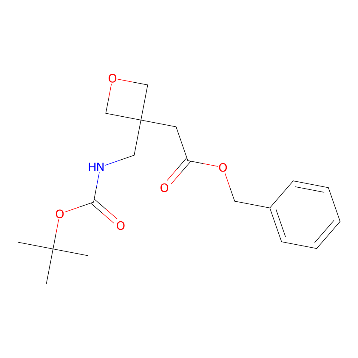 Benzyl 2-(3-(((tert-butoxycarbonyl)amino)methyl)oxetan-3-yl)acetate molecular structure, CAS 1404193-76-5