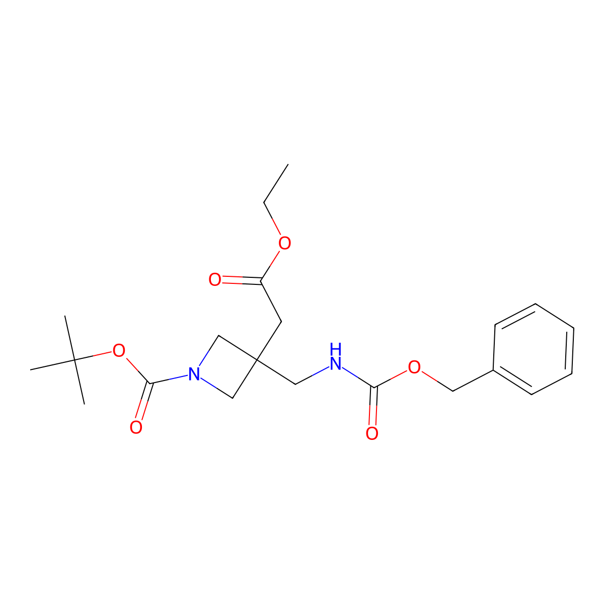 tert-Butyl 3-((((benzyloxy)carbonyl)amino)methyl)-3-(2-ethoxy-2-oxoethyl)azetidine-1-carboxylate molecular structure, CAS 1404194-03-1