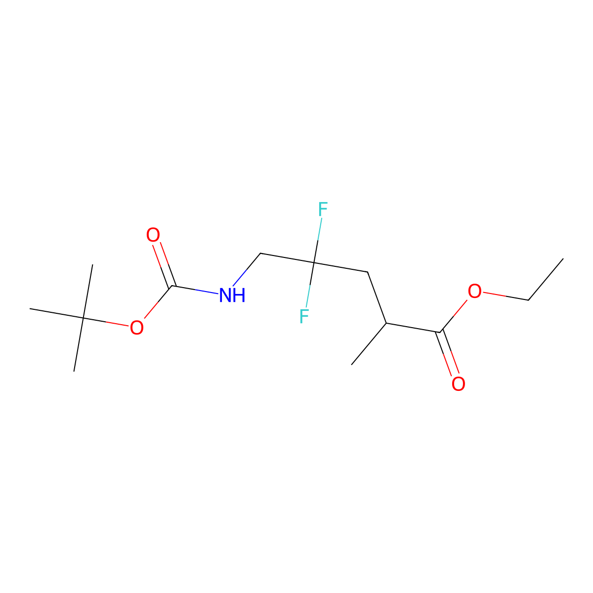 Ethyl 5-(tert-butoxycarbonylamino)-4,4-difluoro-2-methylpentanoate molecular structure, CAS 1404196-49-1