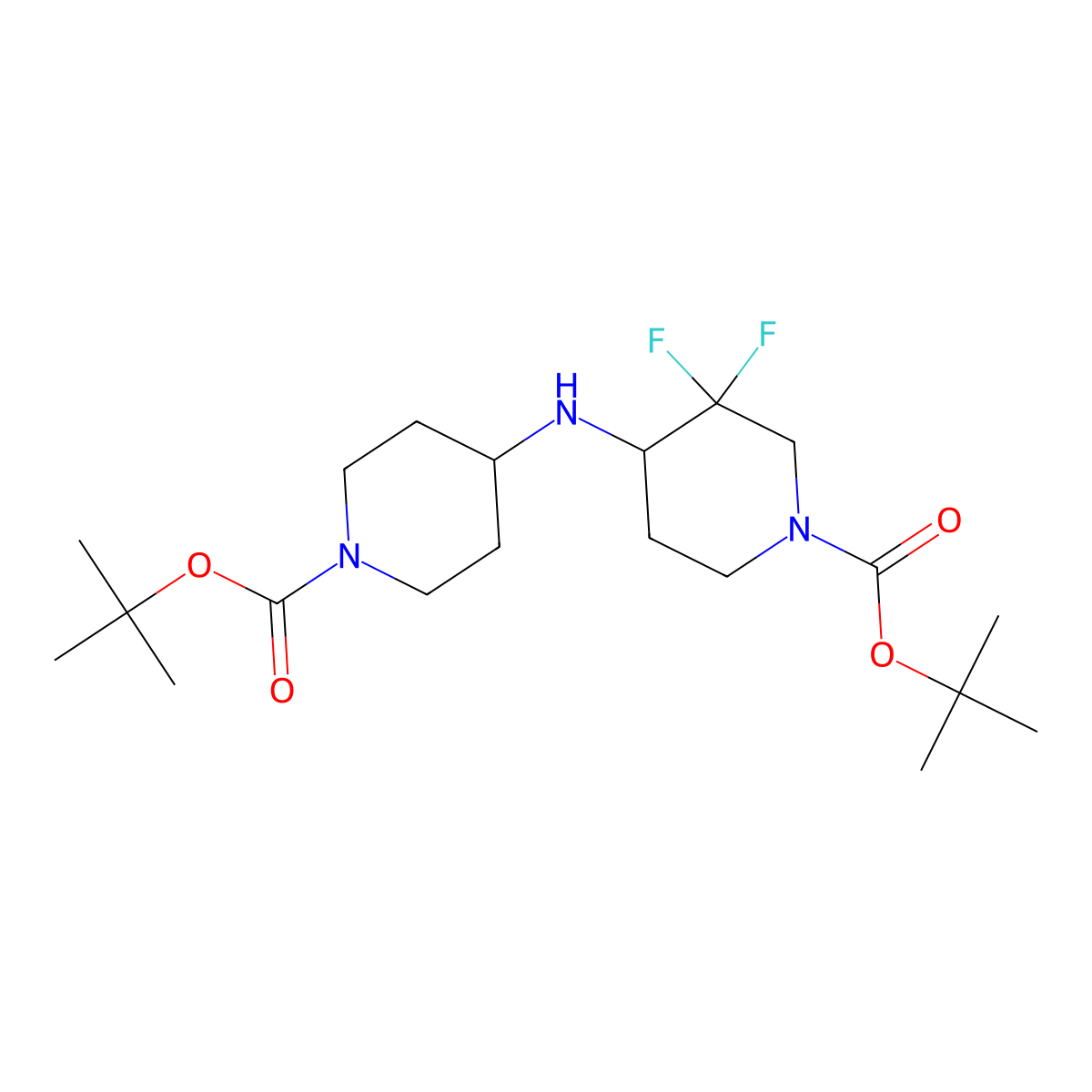 tert-butyl 4-(1-(tert-Butoxycarbonyl)piperidin-4-ylamino)-3,3-difluoropiperidine-1-carboxylate molecular structure, CAS 1404196-59-3