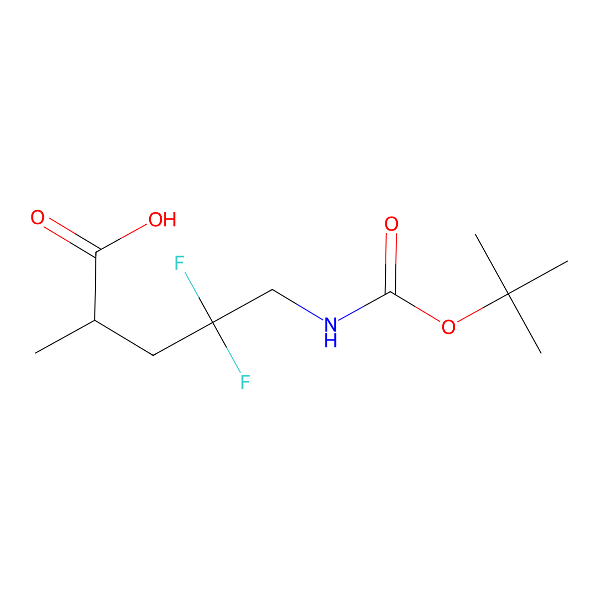 5-(tert-Butoxycarbonylamino)-4,4-difluoro-2-methylpentanoic acid molecular structure, CAS 1404196-60-6