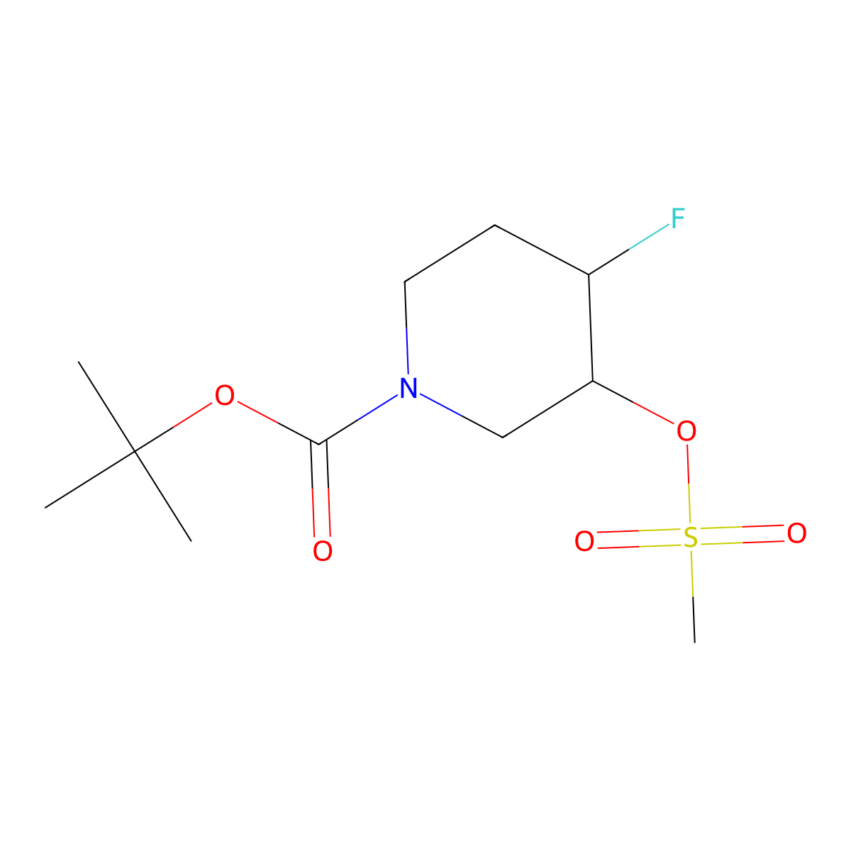 tert-Butyl (3.4)-trans-4-fluoro-3-(methylsulfonyloxy)piperidine-1-carboxylate racemate molecular structure, CAS 1404196-64-0
