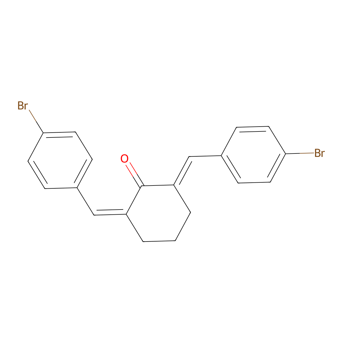 Cyclohexanone, 2,6-bis[(4-bromophenyl)methylene]-, (E,E)- molecular structure, CAS 140422-06-6