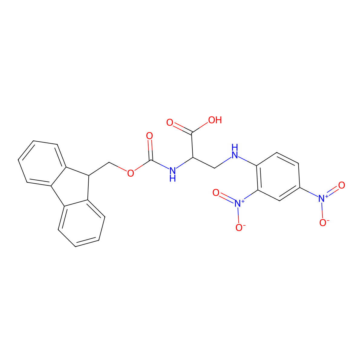 (S)-2-((((9H-Fluoren-9-yl)methoxy)carbonyl)amino)-3-((2,4-dinitrophenyl)amino)propanoic acid molecular structure, CAS 140430-54-2