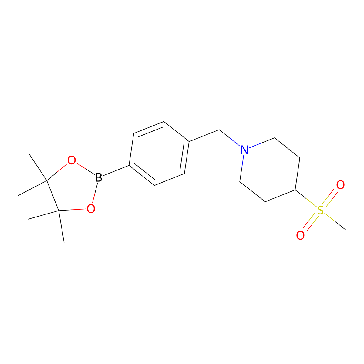 4-(Methylsulfonyl)-1-(4-(4,4,5,5-tetramethyl-1,3,2-dioxaborolan-2-yl)benzyl)piperidine molecular structure, CAS 1404309-71-2