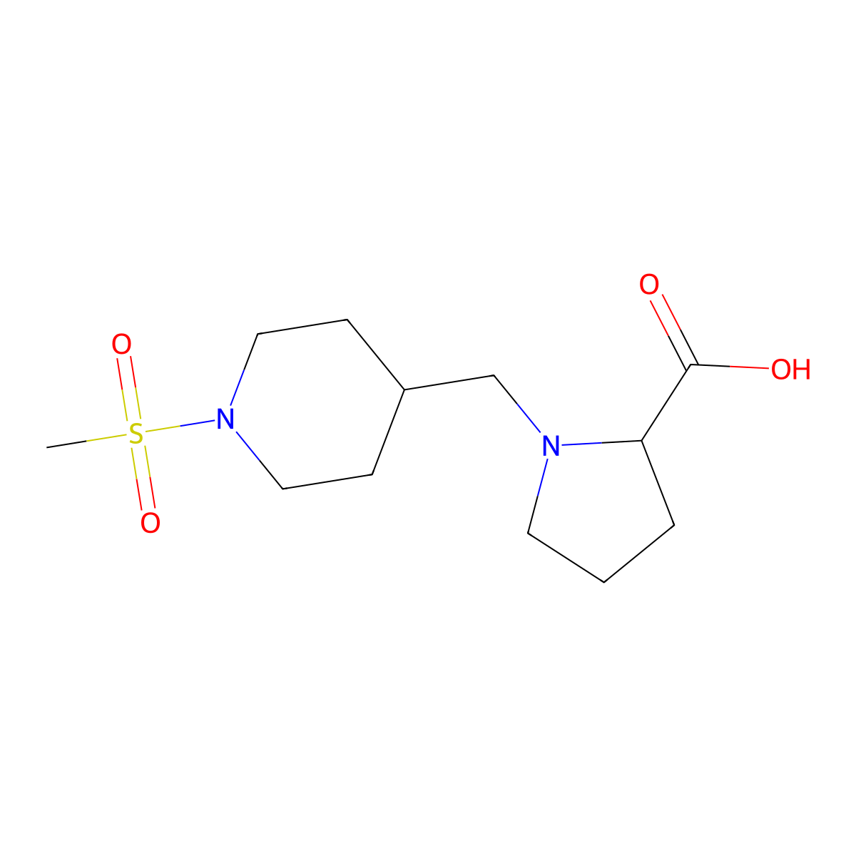 (S)-1-((1-(methylsulfonyl)piperidin-4-yl)methyl)pyrrolidine-2-carboxylic acid molecular structure, CAS 1404312-02-2