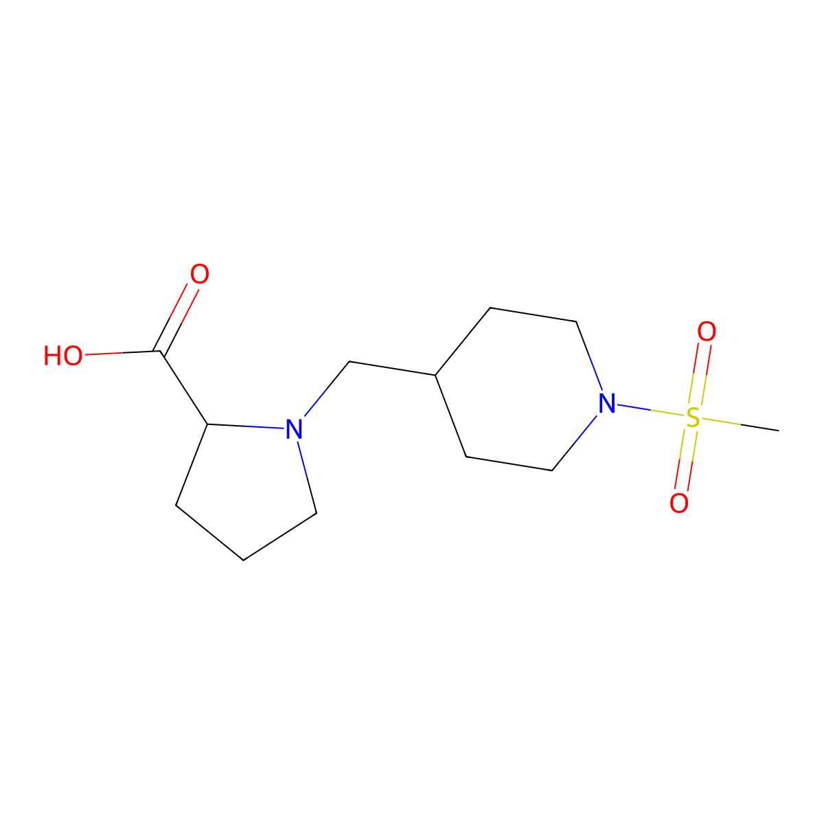 (S)-1-((1-(methylsulfonyl)piperidin-4-yl)methyl)pyrrolidine-2-carboxylic acid molecular structure, CAS 1404312-02-2
