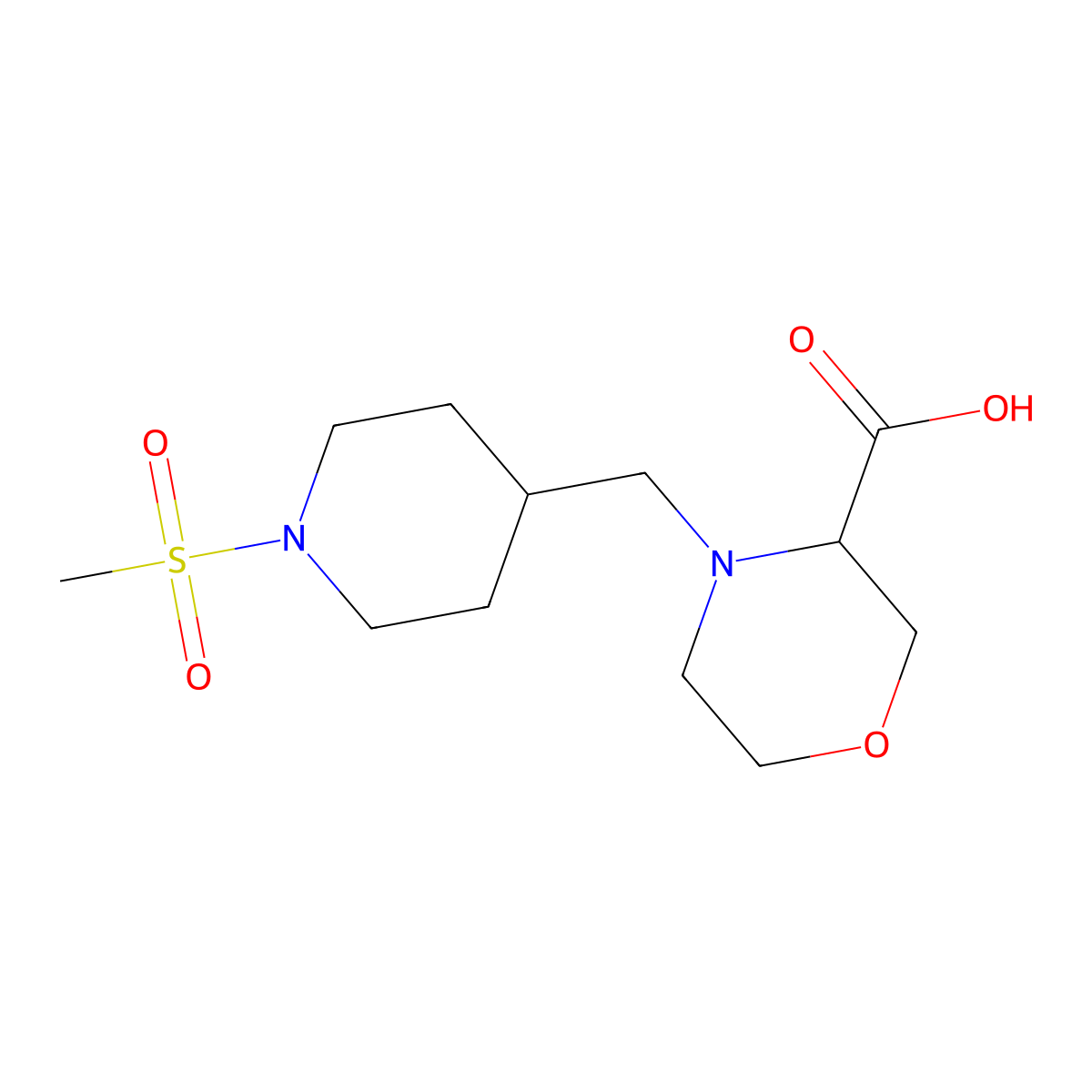 (3S)-4-[(1-methylsulfonyl-4-piperidyl)methyl]morpholine-3-carboxylic acid molecular structure, CAS 1404312-25-9