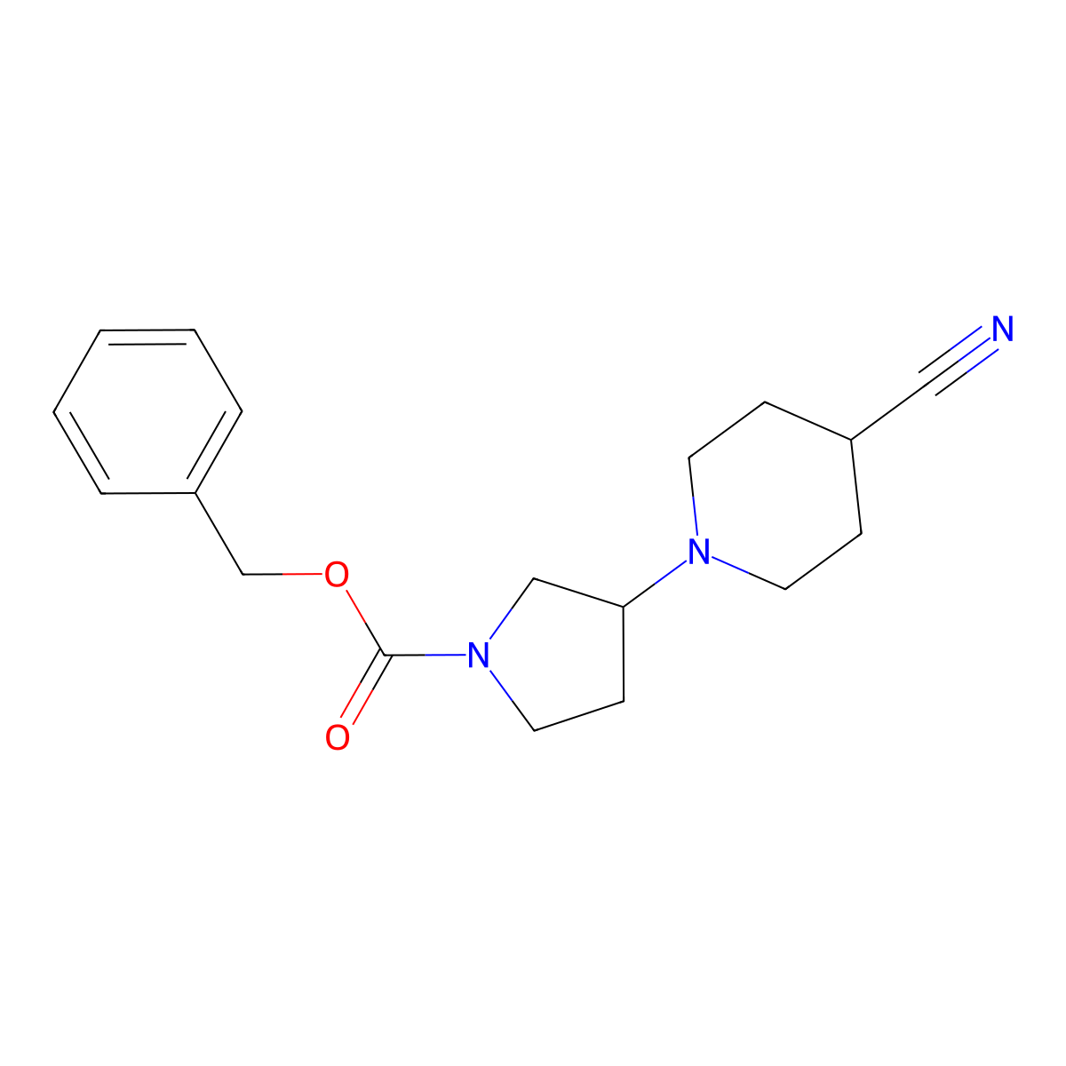Benzyl 3-(4-cyanopiperidin-1-yl)pyrrolidine-1-carboxylate molecular structure, CAS 1404312-30-6