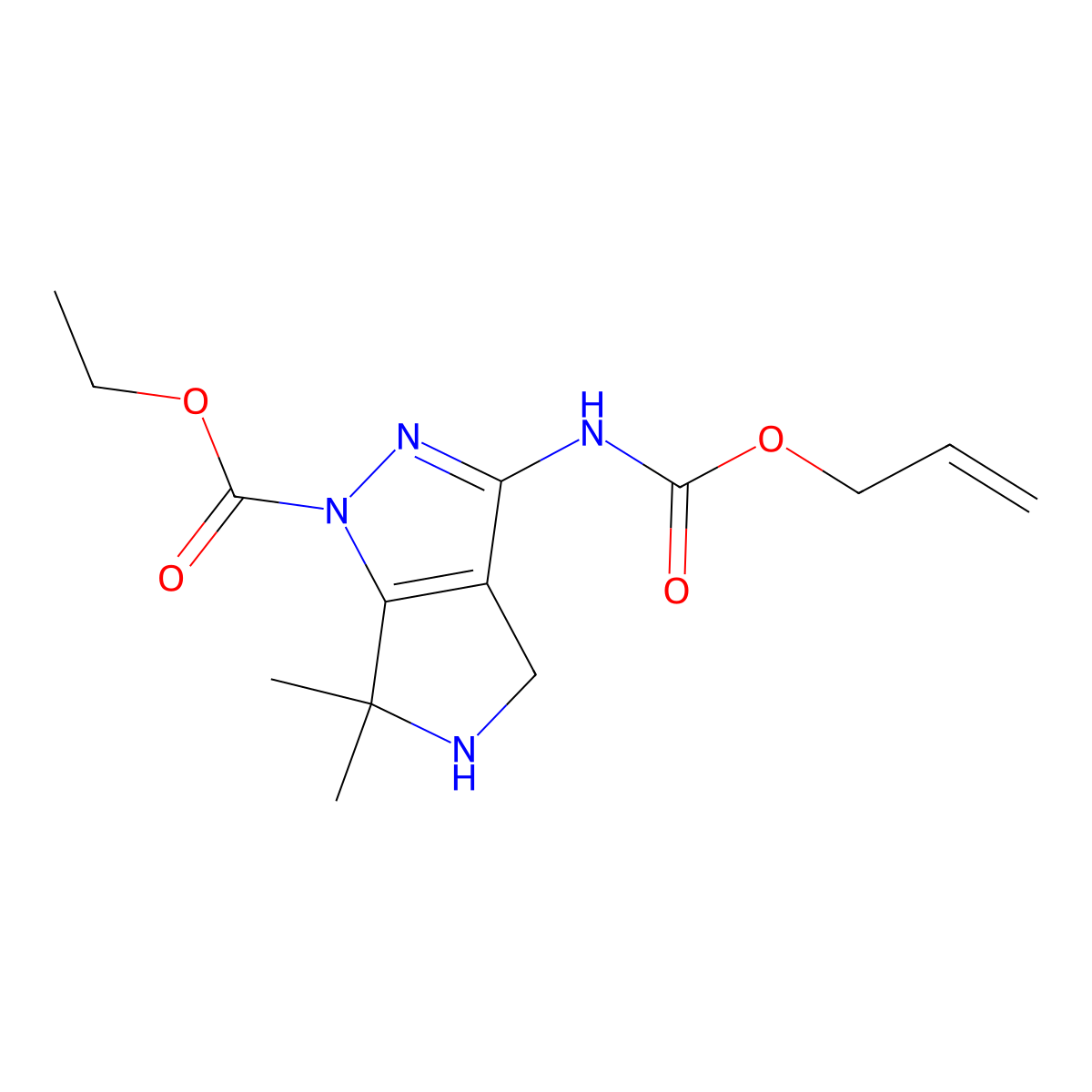 ethyl 3-(((allyloxy)carbonyl)amino)-6,6-dimethyl-5,6-dihydropyrrolo[3,4-c]pyrazole-1(4H)-carboxylate hydrochloride molecular structure, CAS 1404364-24-4
