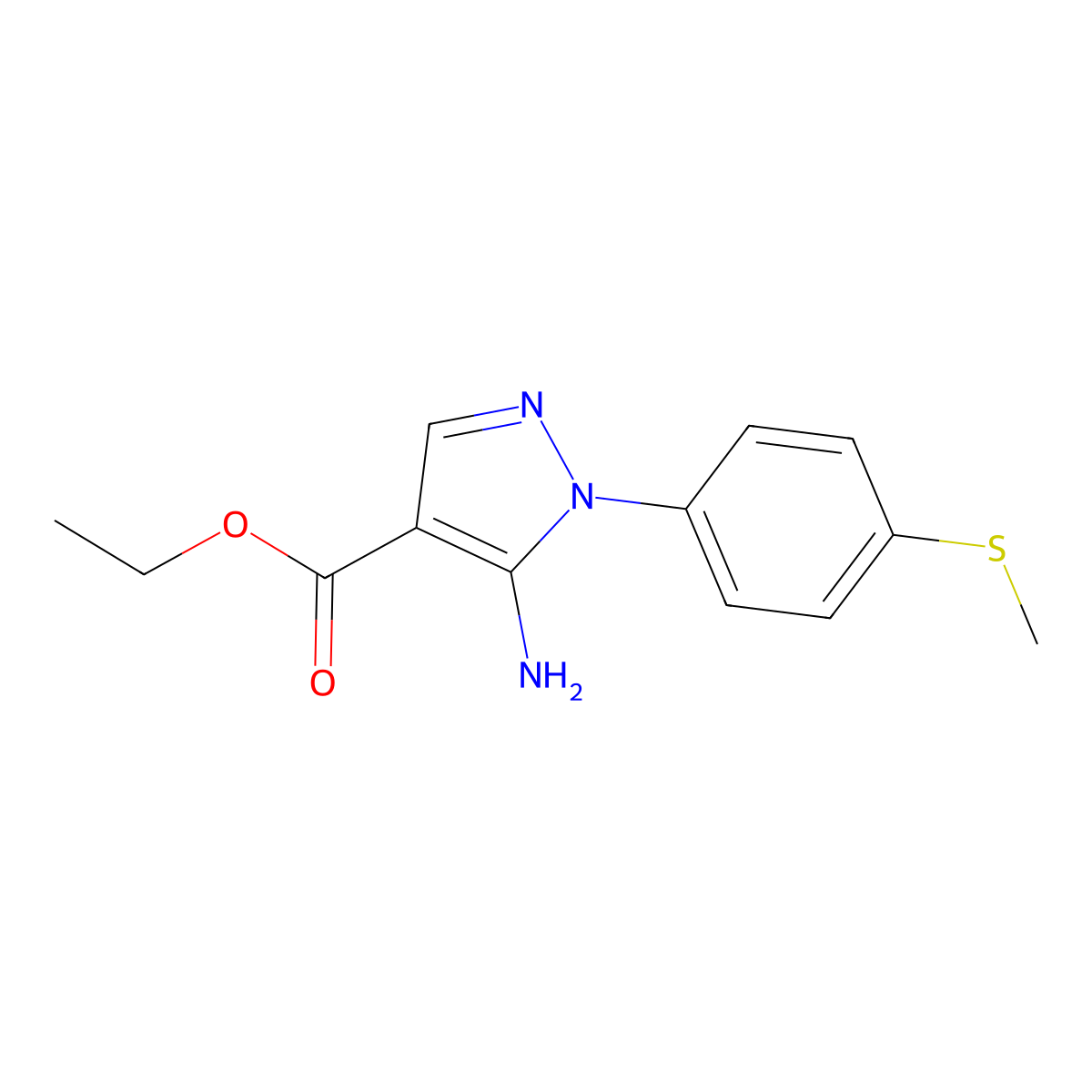 Ethyl 5-amino-1-(4-(methylthio)phenyl)-1H-pyrazole-4-carboxylate molecular structure, CAS 1404364-26-6