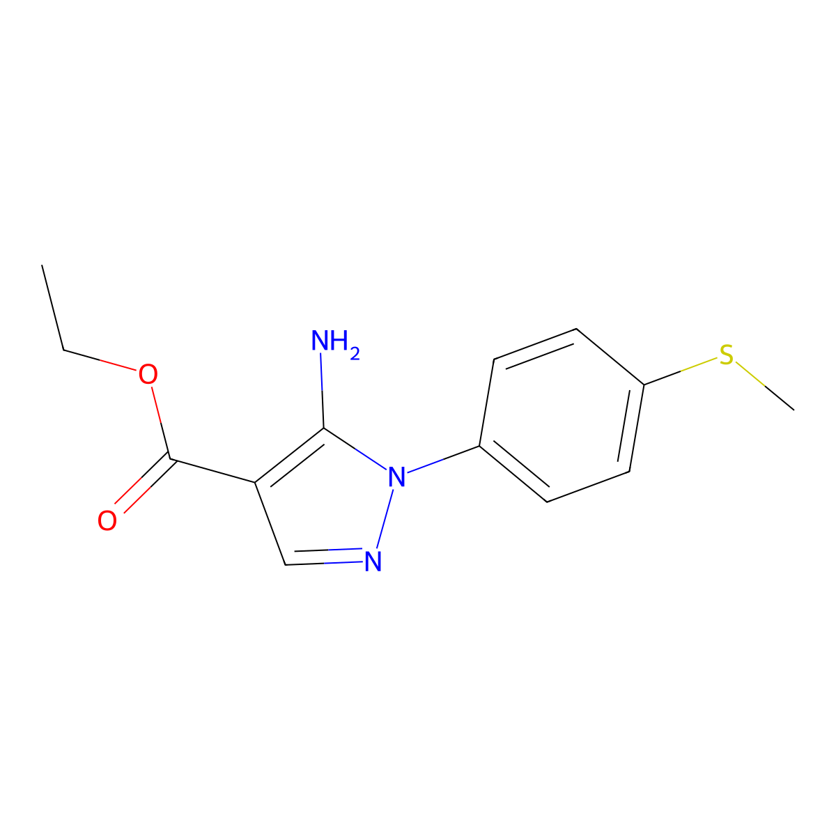 Ethyl 5-amino-1-(4-(methylthio)phenyl)-1H-pyrazole-4-carboxylate molecular structure, CAS 1404364-26-6
