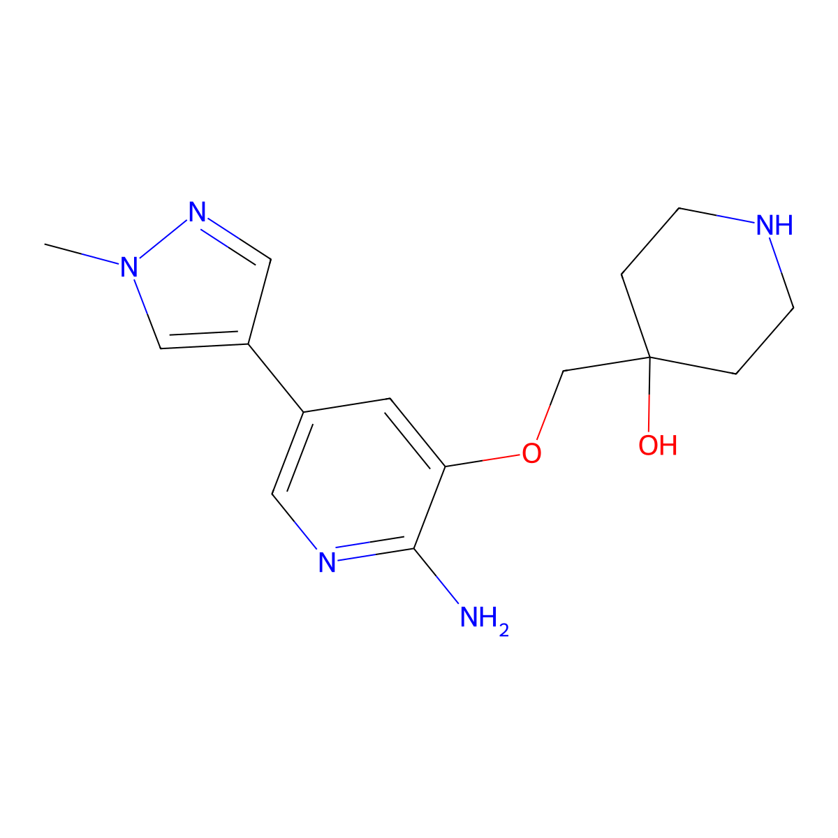 4-[[2-Amino-5-(1-methylpyrazol-4-yl)-3-pyridyl]oxymethyl]piperidin-4-ol molecular structure, CAS 1404364-42-6