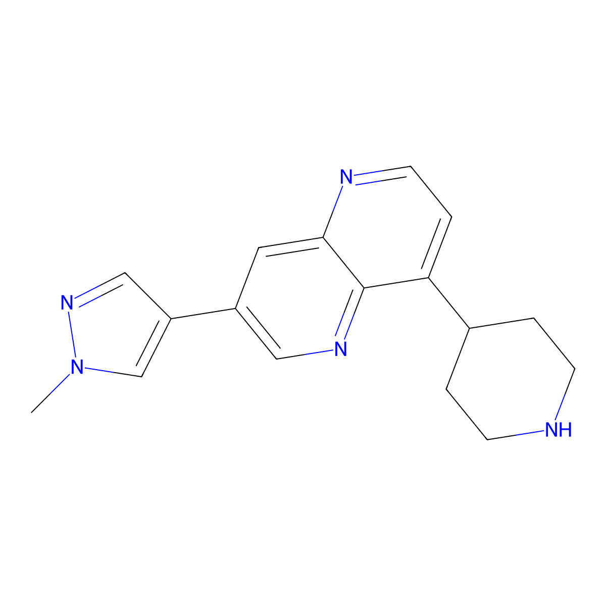3-(1-methyl-1H-pyrazol-4-yl)-8-(piperidin-4-yl)-1,5-naphthyridine hydrochloride molecular structure, CAS 1404364-52-8