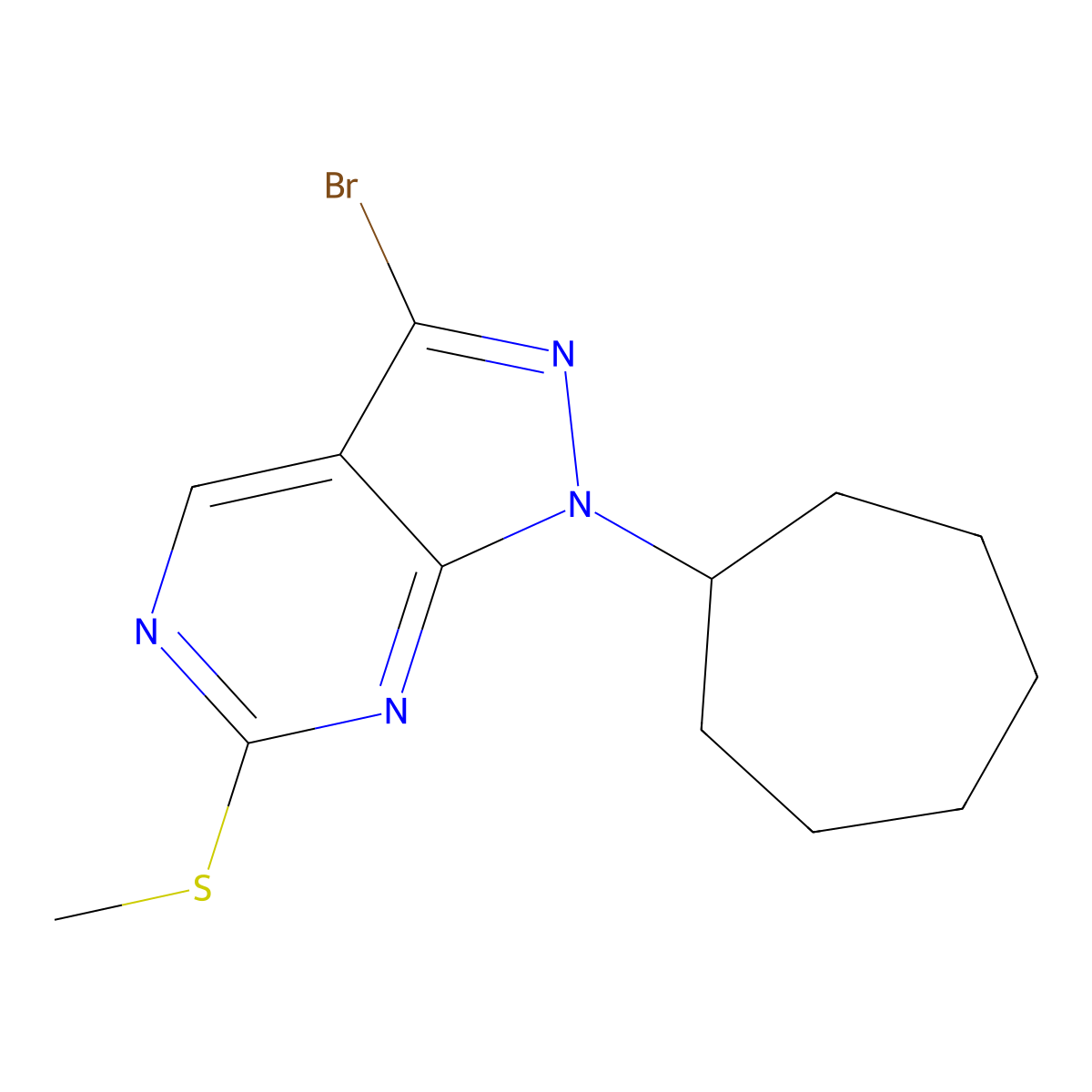 3-Bromo-1-cycloheptyl-6-(methylthio)-1H-pyrazolo[3,4-d]pyrimidine molecular structure, CAS 1404364-61-9