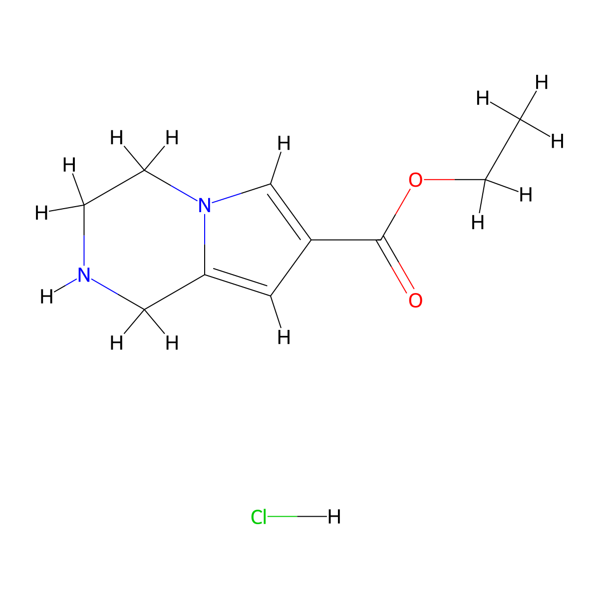 ethyl 1H,2H,3H,4H-pyrrolo(1,2-a)pyrazine-7-carboxylate hydrochloride molecular structure, CAS 1404364-65-3