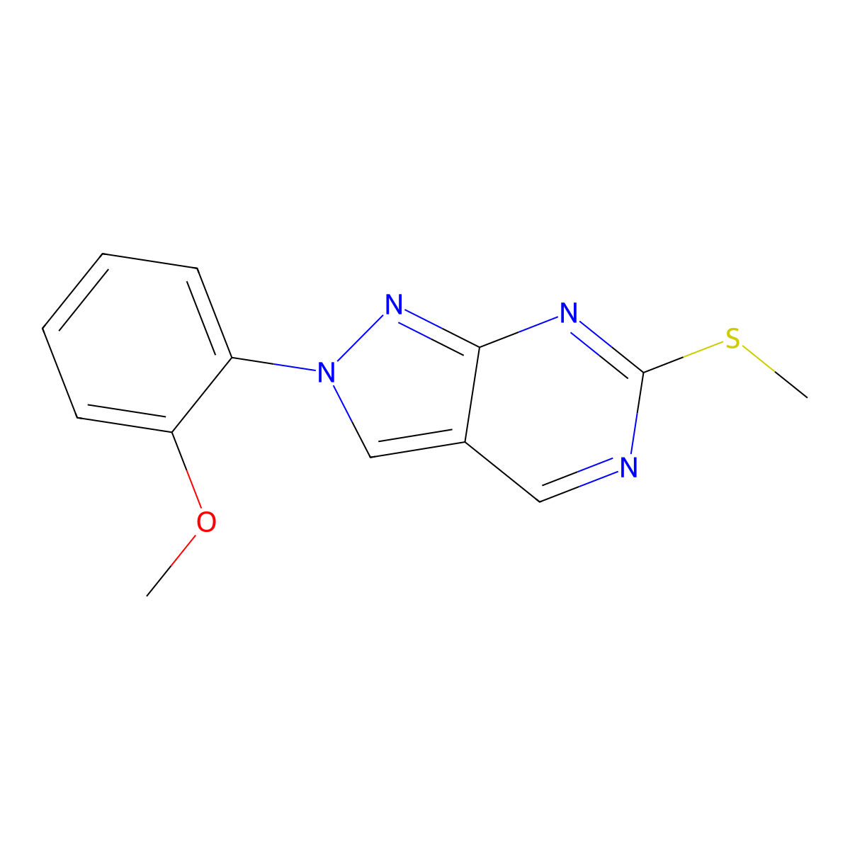 2H-Pyrazolo[3,4-d]pyrimidine, 2-(2-methoxyphenyl)-6-(methylthio)- molecular structure, CAS 1404364-73-3
