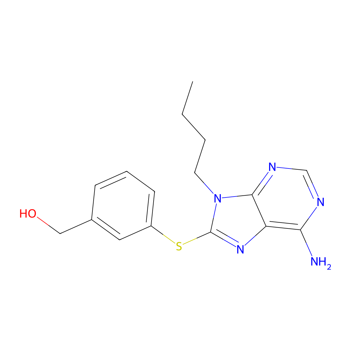 (3-(6-amino-9-butyl-9H-purin-8-ylthio)phenyl)methanol molecular structure, CAS 1404364-85-7