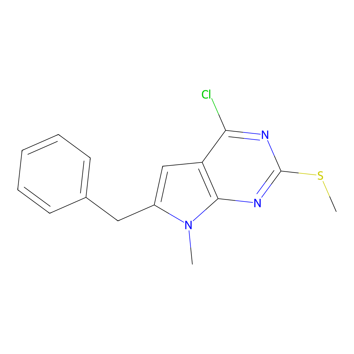 6-Benzyl-4-chloro-7-methyl-2-(methylthio)-7H-pyrrolo[2,3-d]pyrimidine molecular structure, CAS 1404364-86-8