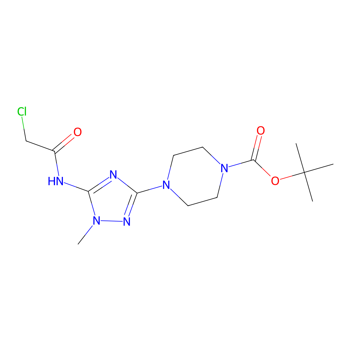 tert-Butyl 4-(5-(2-chloroacetamido)-1-methyl-1H-1,2,4-triazol-3-yl)piperazine-1-carboxylate molecular structure, CAS 1404364-97-1