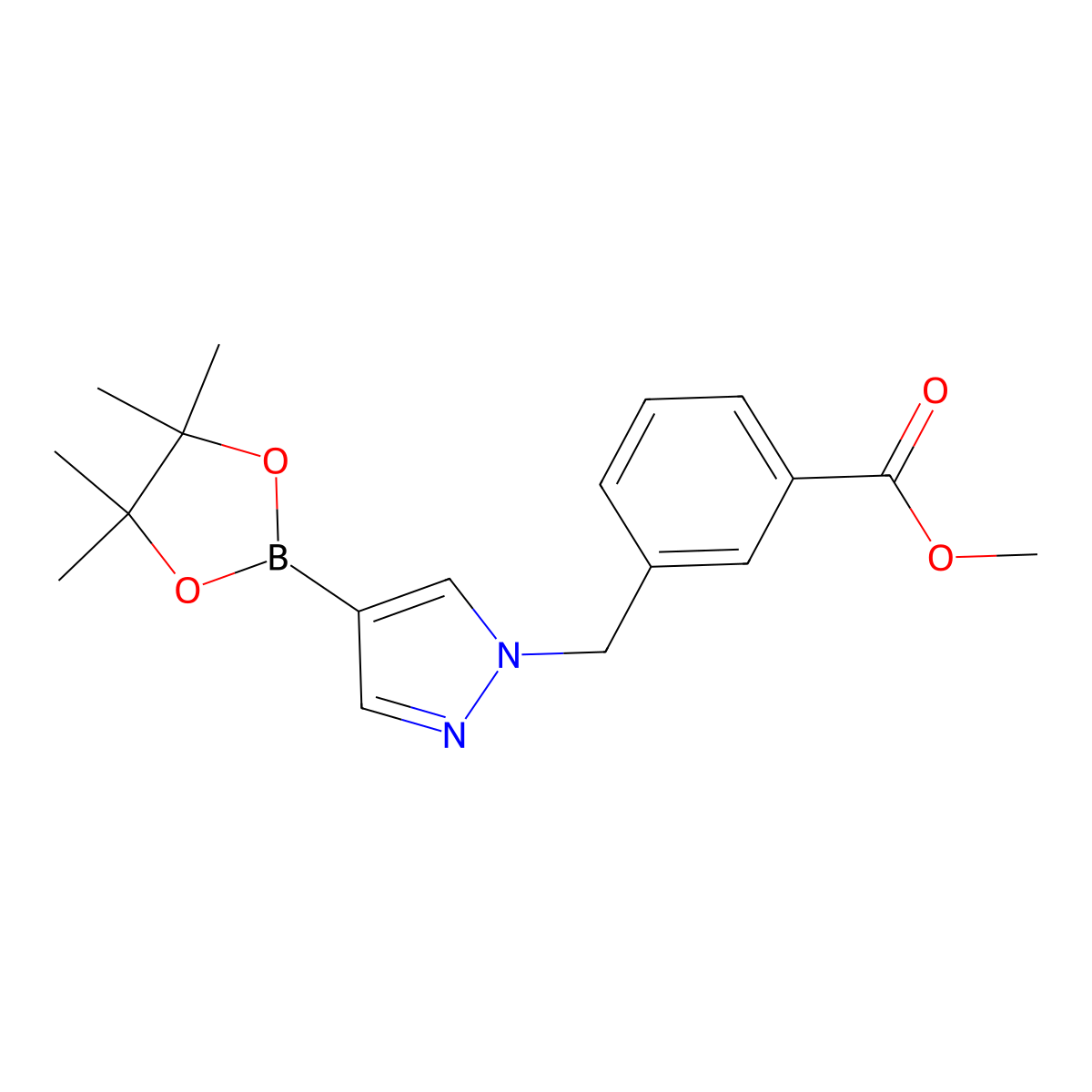 3-[4-(4,4,5,5-Tetramethyl-[1,3,2]dioxaborolan-2-yl)-pyrazol-1-ylmethyl]-benzoic acid methyl ester molecular structure, CAS 1404431-51-1