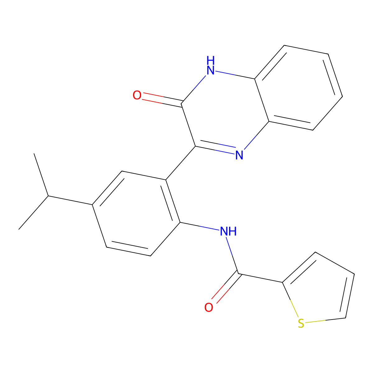 N-(4-isopropyl-2-(3-oxo-3,4-dihydroquinoxalin-2-yl)phenyl)thiophene-2-carboxamide molecular structure, CAS 1404437-62-2