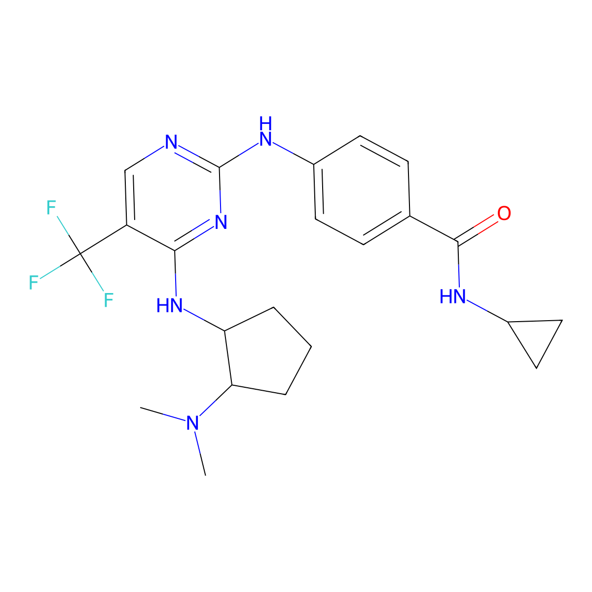 N-cyclopropyl-4-[[4-[[(1R,2R)-2-(dimethylamino)cyclopentyl]amino]-5-(trifluoromethyl)pyrimidin-2-yl]amino]benzamide molecular structure, CAS 1404454-02-9