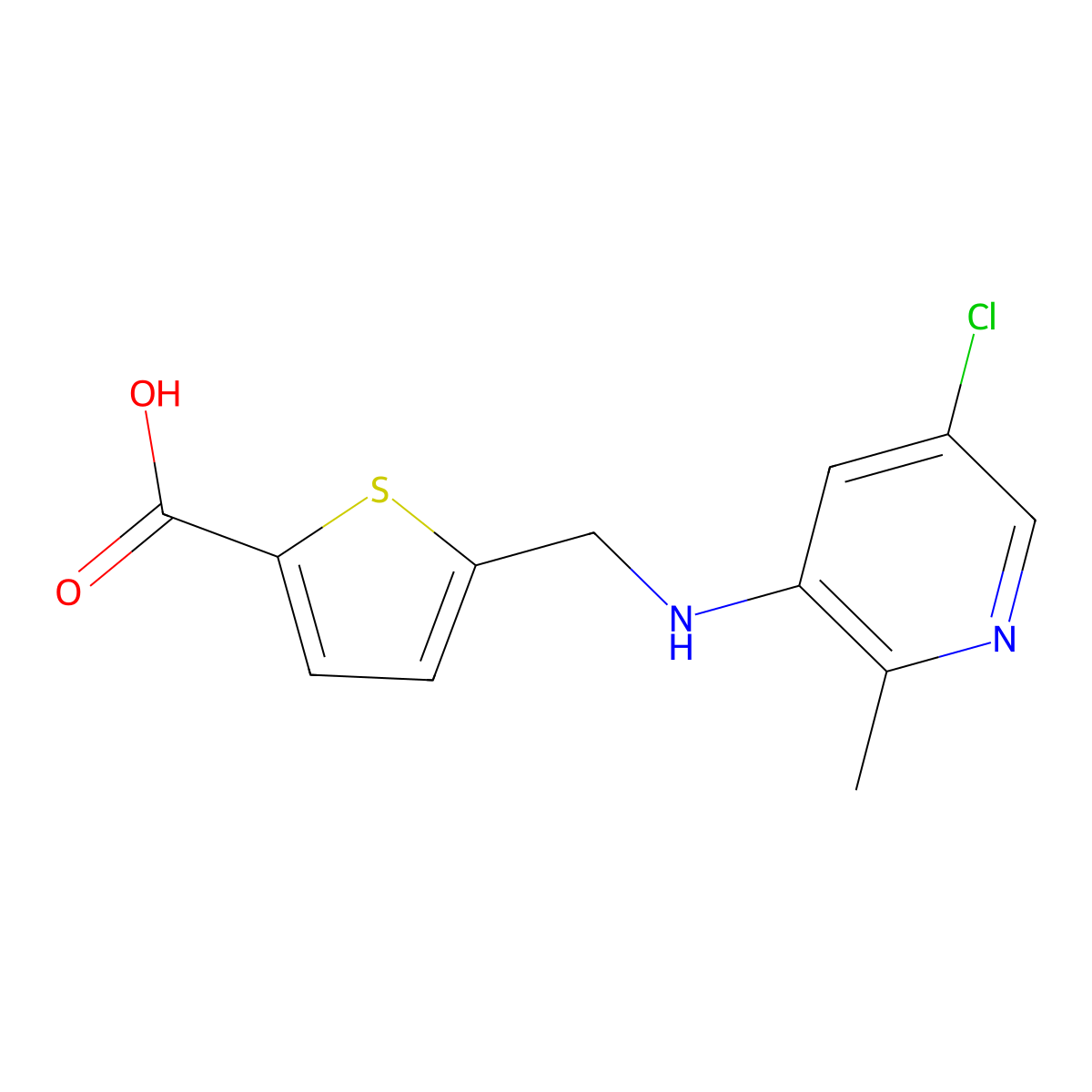 2-Thiophenecarboxylic acid, 5-[[(5-chloro-2-methyl-3-pyridinyl)amino]methyl]- molecular structure, CAS 1404456-63-8