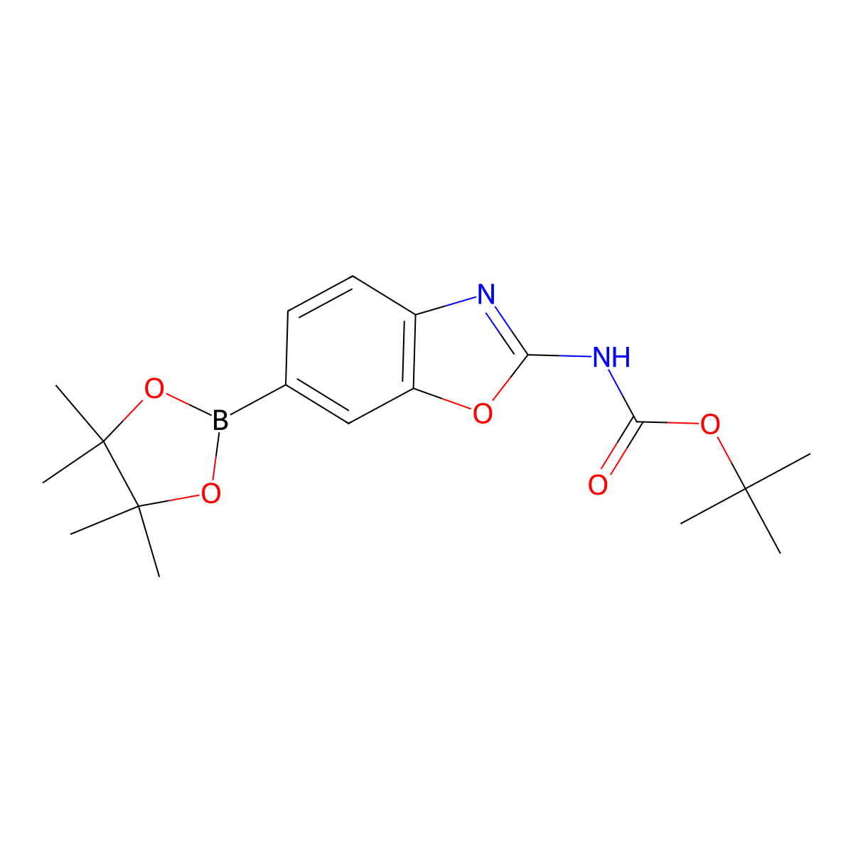 Tert-butyl (6-(4,4,5,5-tetramethyl-1,3,2-dioxaborolan-2-yl)benzo[d]oxazol-2-yl)carbamate molecular structure, CAS 1404480-24-5