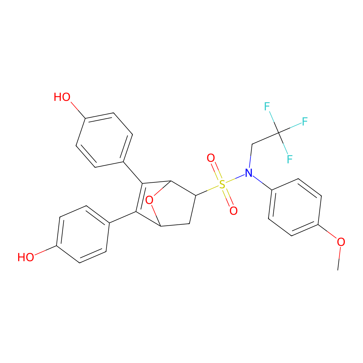 (1R,2S,4R)-5,6-bis(4-hydroxyphenyl)-N-(4-methoxyphenyl)-N-(2,2,2-trifluoroethyl)-7-oxabicyclo[2.2.1]hept-5-ene-2-sulfonamide molecular structure, CAS 1404508-27-5