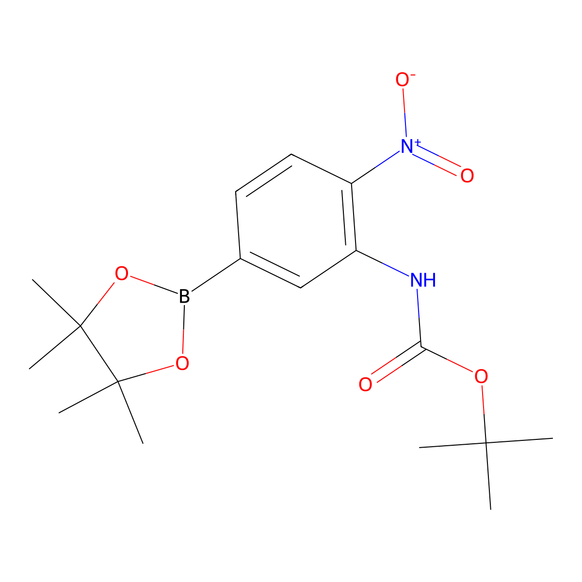 Tert-butyl (2-nitro-5-(4,4,5,5-tetramethyl-1,3,2-dioxaborolan-2-yl)phenyl)carbamate molecular structure, CAS 1404561-06-3