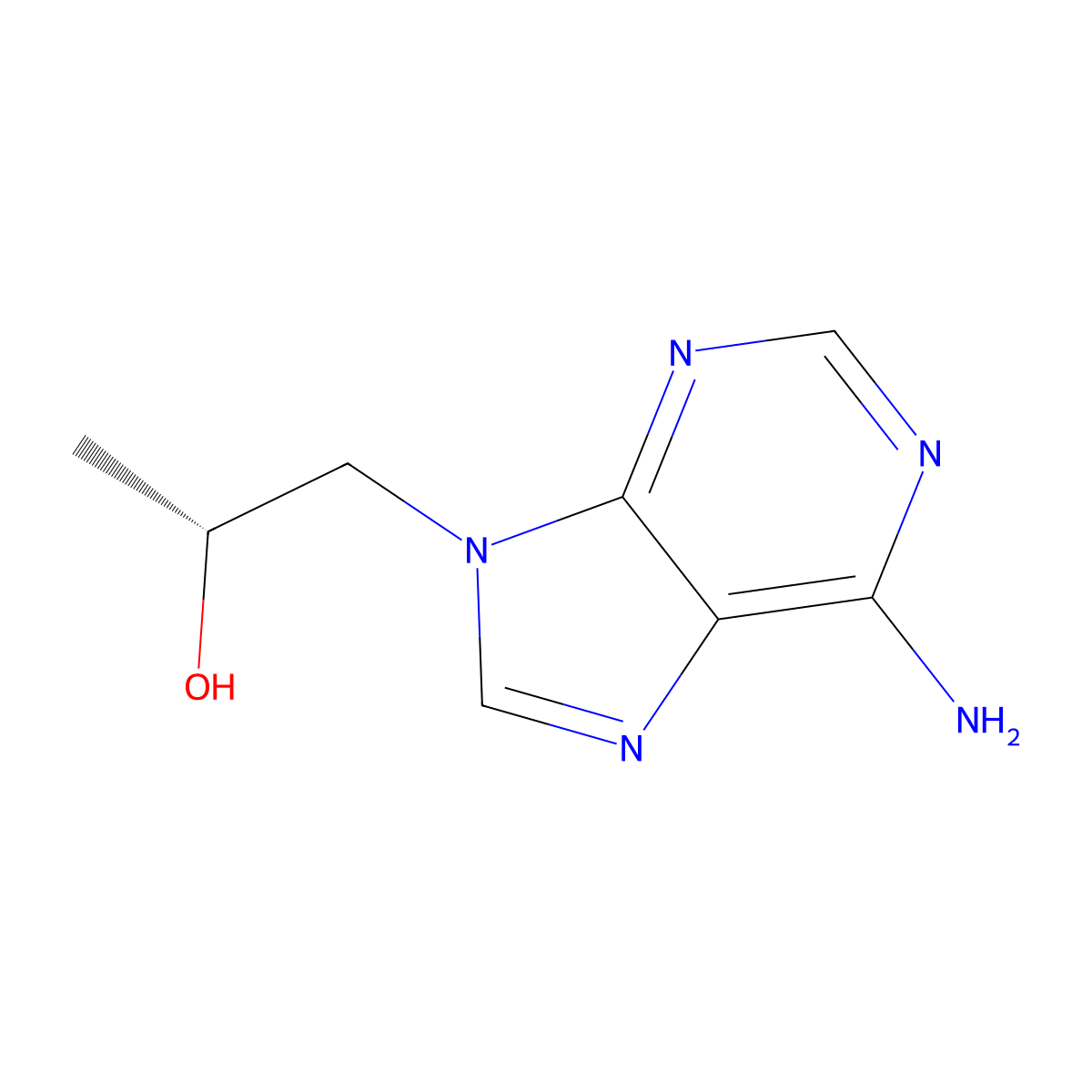 9-(2-Hydroxypropyl)adenine, (R)- molecular structure, CAS 14047-28-0
