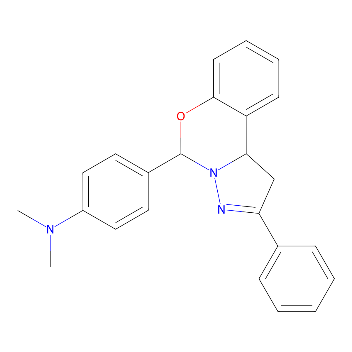 N,N-Dimethyl-4-(2-phenyl-1,10b-dihydropyrazolo[1,5-c][1,3]benzoxazin-5-yl)aniline molecular structure, CAS 140472-95-3
