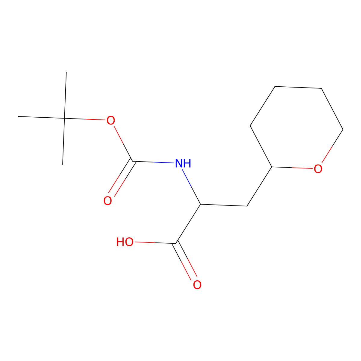 2-(((Tert-butoxy)carbonyl)amino)-3-(oxan-2-yl)propanoic acid molecular structure, CAS 1404732-38-2