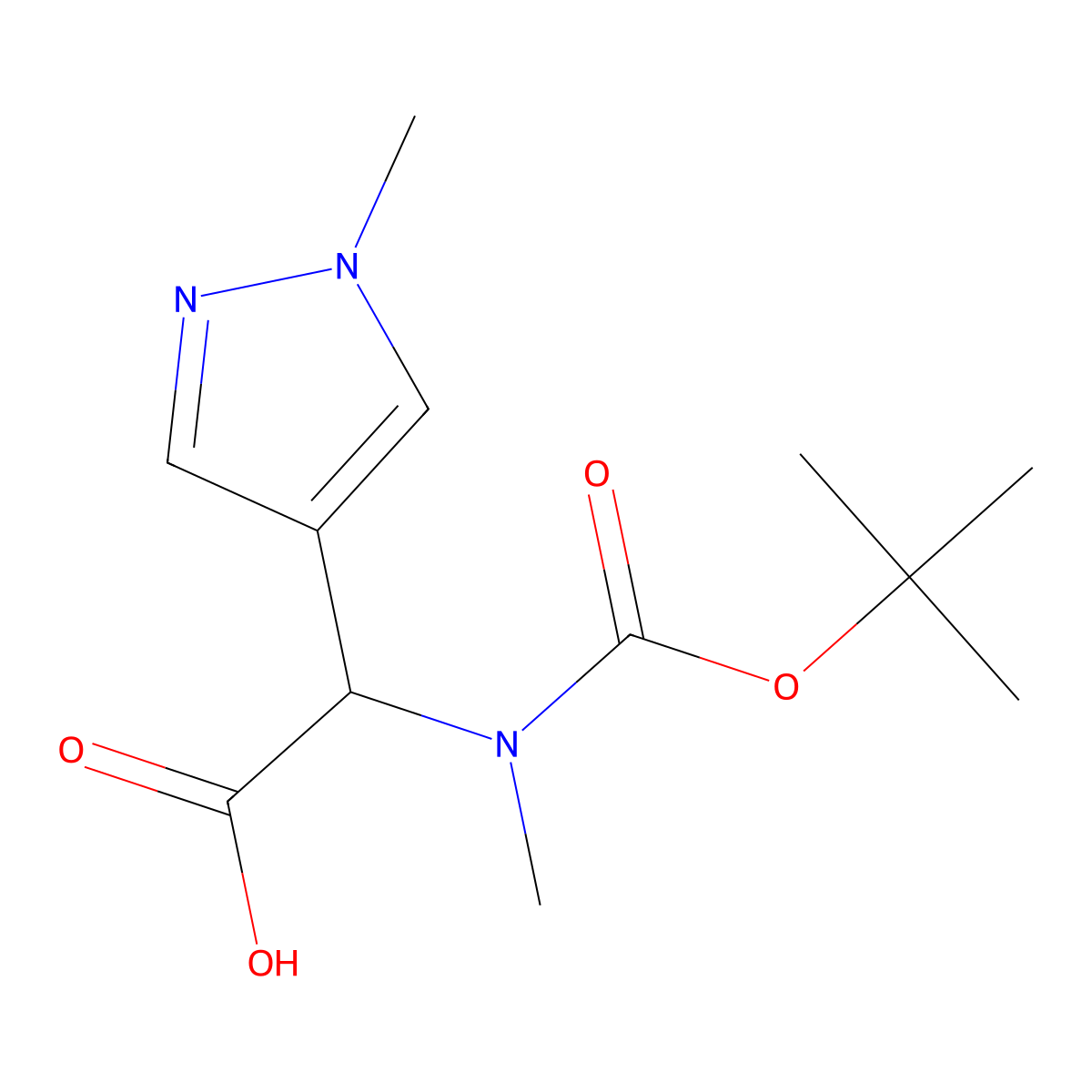 2-{[(tert-butoxy)carbonyl](methyl)amino}-2-(1-methyl-1H-pyrazol-4-yl)acetic acid molecular structure, CAS 1404735-99-4